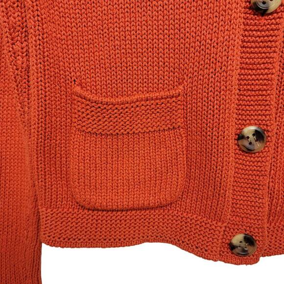 Talbots Cardigan Orange Red Knit Coastal Grandma Mercerized Cotton Small 622 - Picture 5 of 11
